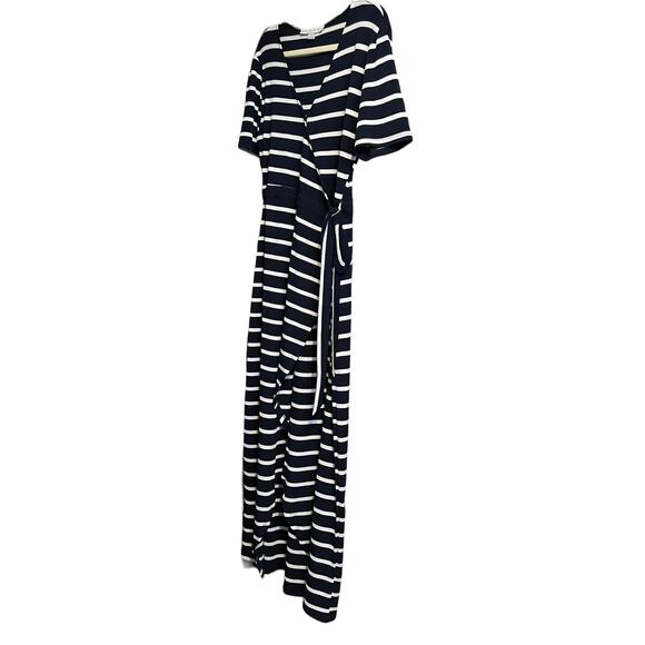 HYFVE SHORT SLEEVE, WRAP AROUND WAIST MAXI DRESS, WOMENS, L, NAVY/WHITE STRIPES - Picture 3 of 12